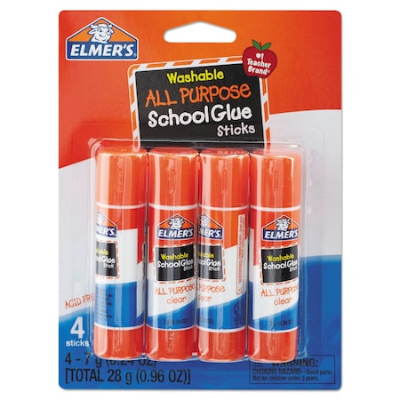 Washable School Glue Sticks, 0.24 Oz, Applies And Dries Clear, PK4